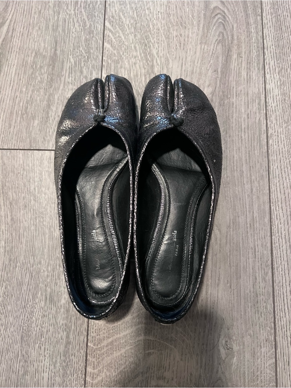 Maison Martin Margiela Dark Grey Broken Mirror Leather Tabi Flats